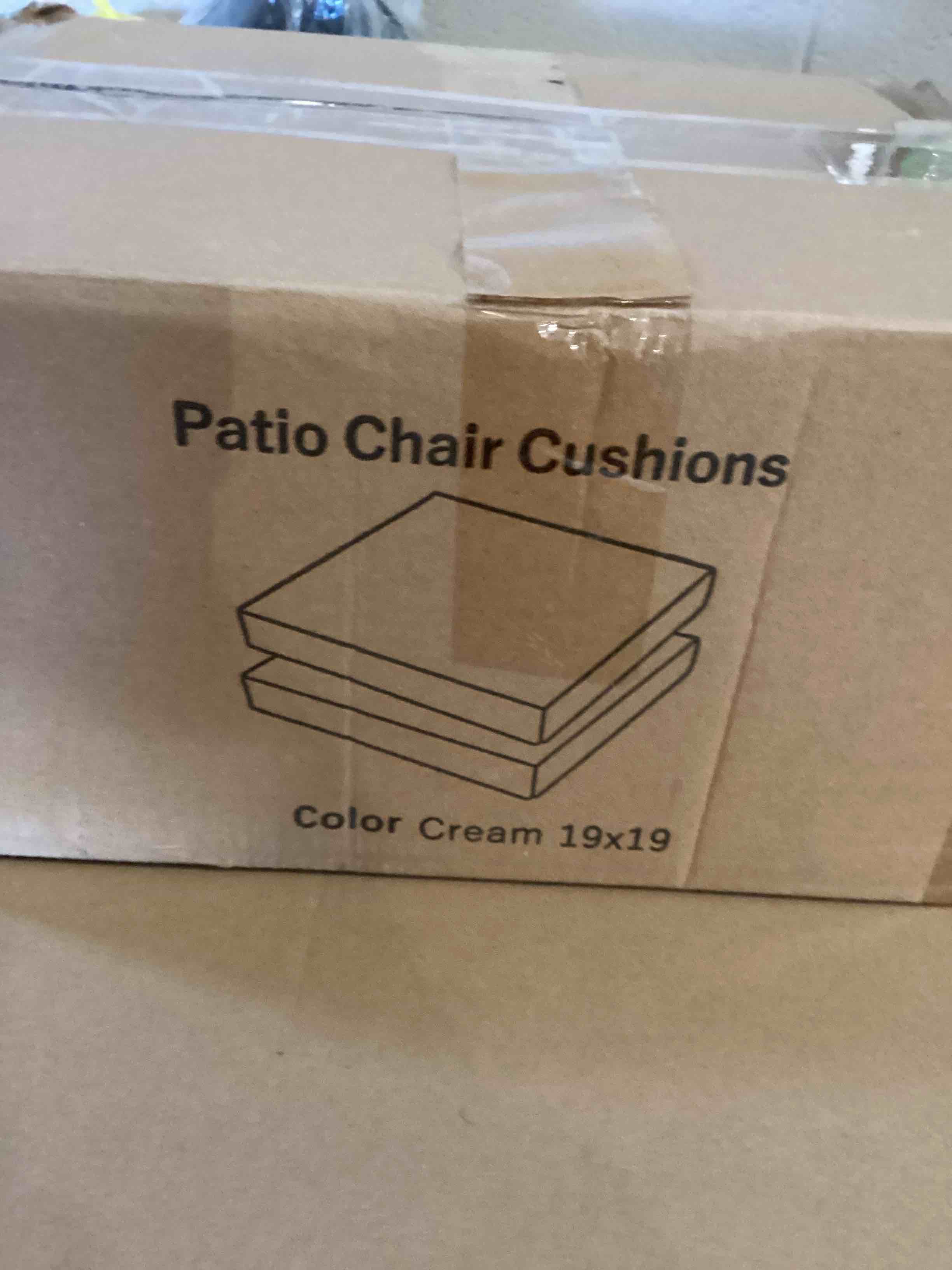 Condition photo showing As Is for Patio Chair Cushions 17 X 16 X 3 Inch Waterproof Outdoor Seat Cushions for Patio Furniture, Outdoor Sofa Couch Pads with Ties & Handle, Set of 2, Cream Cream 17×16×3 in