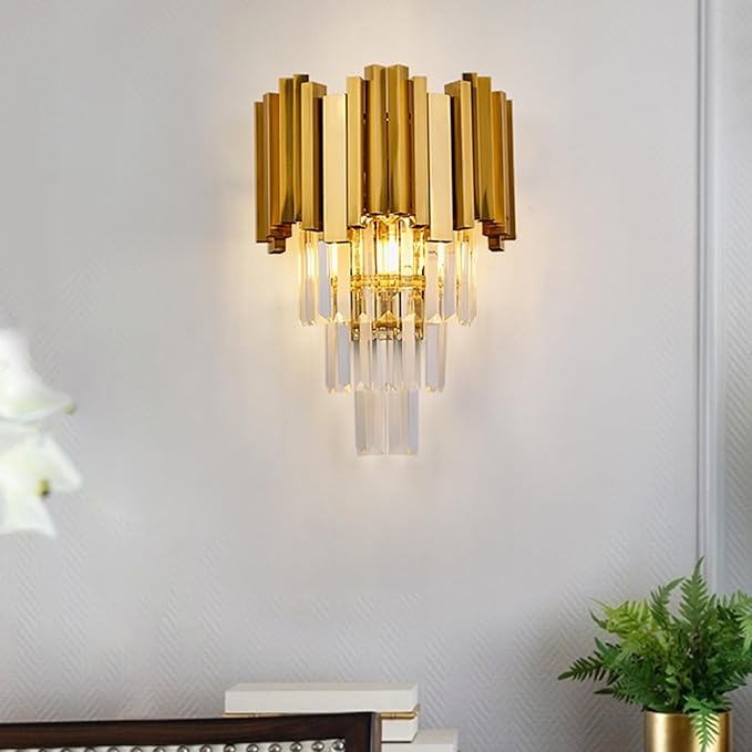 WABON Modern Crystal Wall Lamp Gold Wall Sconce Crystal Wall Light Fixtures for Living Room Bedside Hallway Stairway