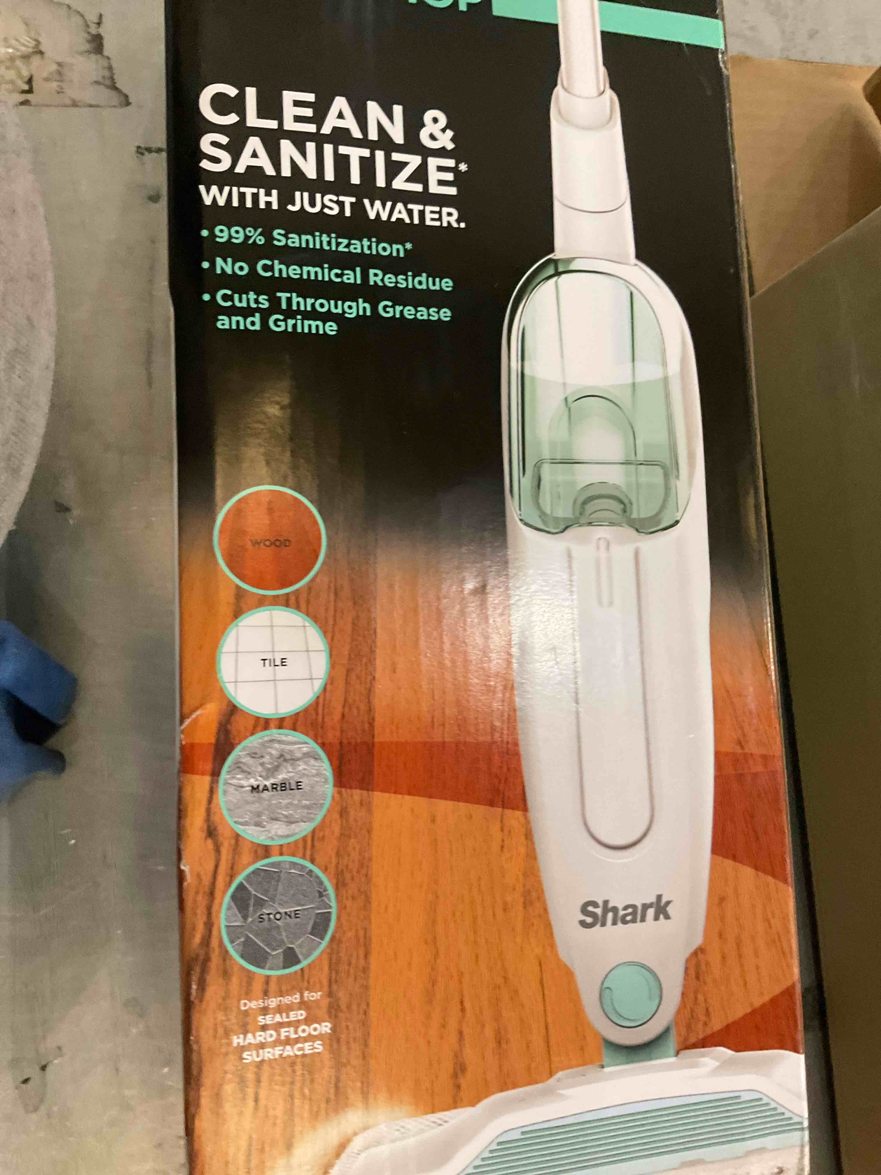 Shark S1000 Steam Mop with 2 Dirt Grip Pads, Lightweight, Safe for all Sealed Hard Floors like Tile, Hardwood, Stone, Laminate, Vinyl & More, Machine Washable, Removable Water Tank, White/Seafoam