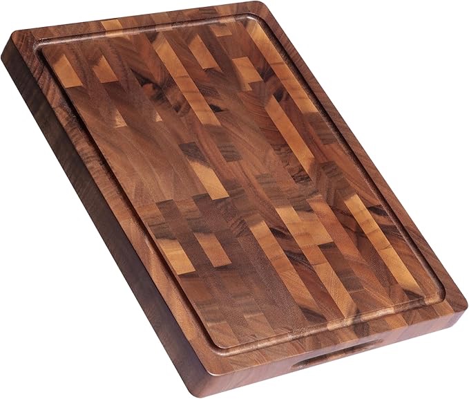 walnut wood cutting boards for kitchen, large chopping board double sided, end grain cutting board with handle
