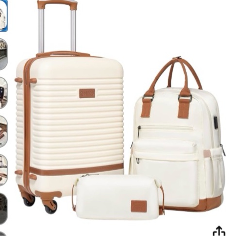 Coolife Suitcase Set 3 Piece Luggage Set Carry On Travel Luggage TSA Lock Spinner Wheels Hardshell Lightweight Luggage Set(White, 3 piece set (BP/TB/20))