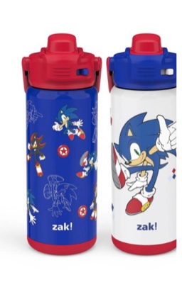 zak designs 20-oz. stainless steel double wall beacon straw bottle for kids, 2 pack, choose character