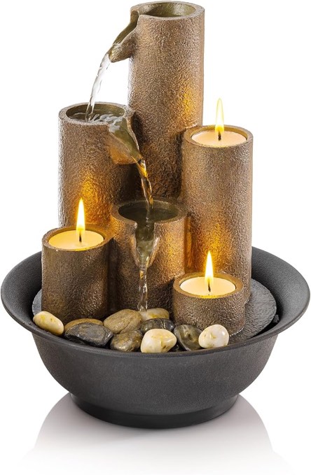 alpine corporation wct202 indoor tabletop tiered water fountain featuring 3 candles for desktop and