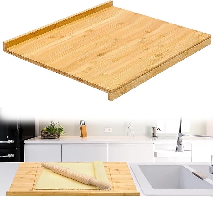 yyrzz bamboo cutting board with lip, 17.3"x13.4" bamboo wood over the counter sink cutting board kit