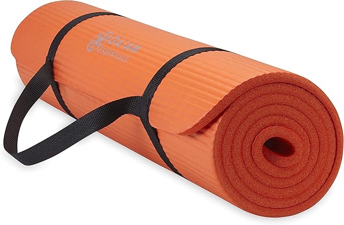 primasole thick yoga mat, 1/2-inch extra thick nbr mat with enhanced stability - textured design, lightweight mat with carrying strap & case for yoga, pilates, gym & home use (multiple colors) azalea orange 