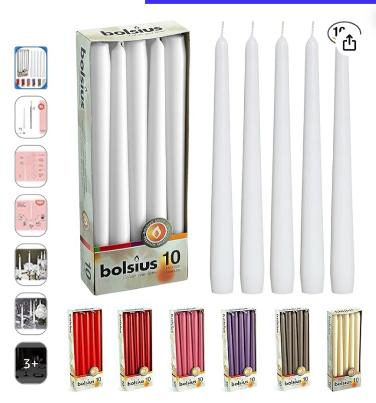 BOLSIUS Unscented 10 Inch Dinner Candles, 16 Pack - 8 Hour European Quality Smokeless Dripless Taper Candles for Home Décor