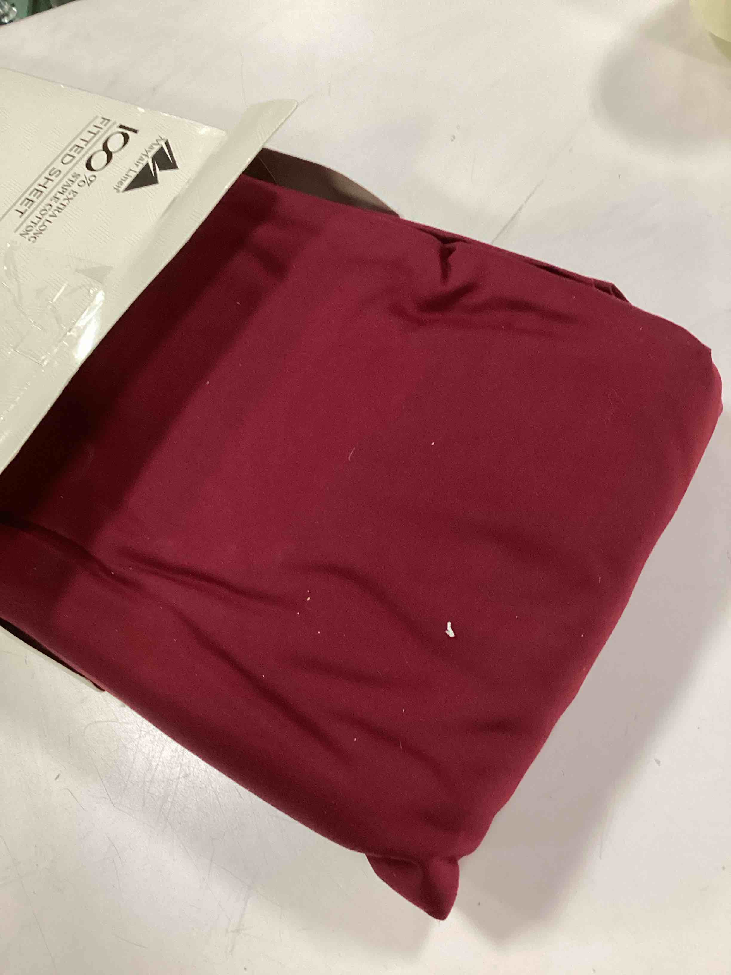 Condition photo showing As Is for Mayfair Linen 600 Thread Count 100% Cotton 1 Fitted Sheet Only, Burgundy King Fitted Sheet, Long - Staple Combed Pure Natural Cotton Sheet, Soft & Silky Sateen Weave