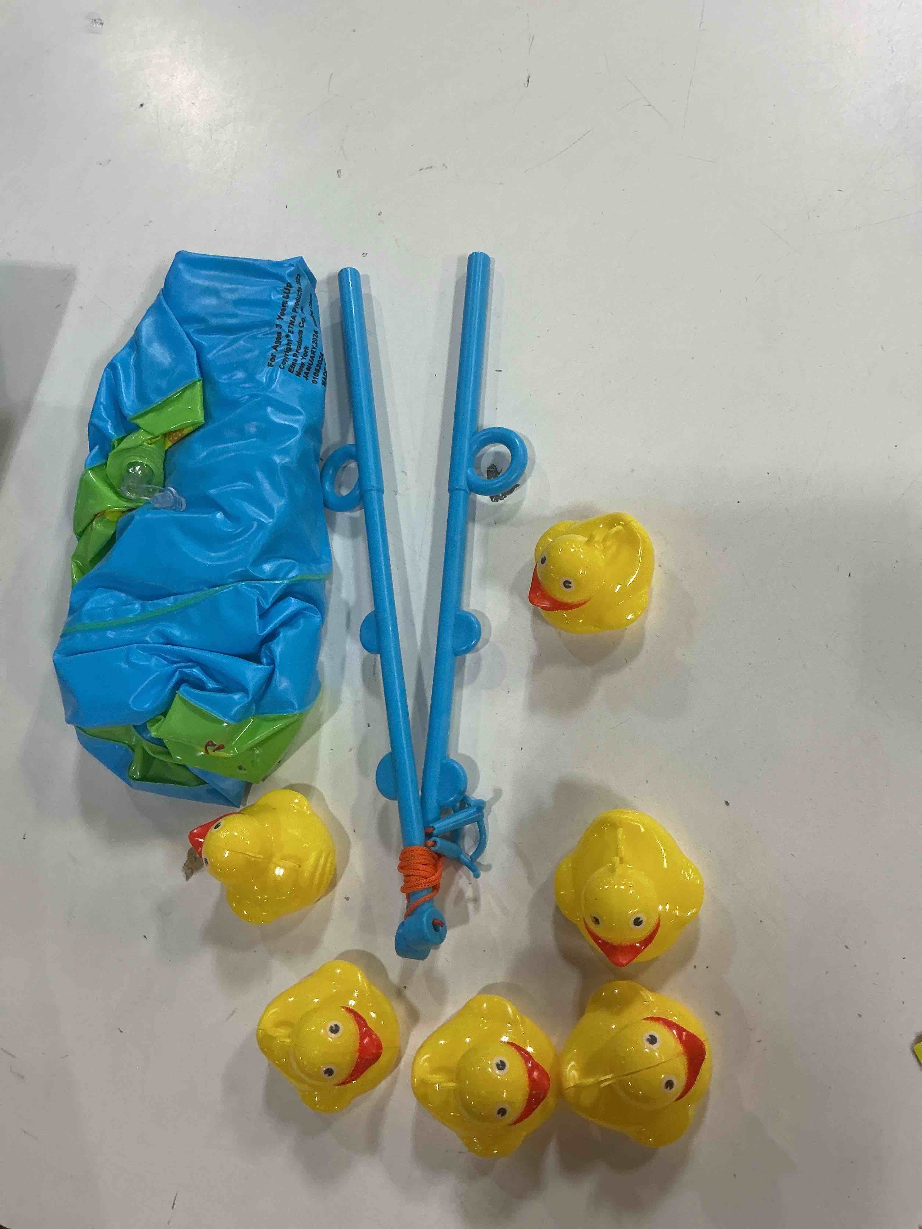 Condition photo showing Good Condition for Bundaloo Duck Fishing Game Contest - Fun Carnival Game and Outdoor Party Toy for Kids - Inflatable Pond, 2 Rope Fishing Poles With Hooks, 6 Floating Ducks