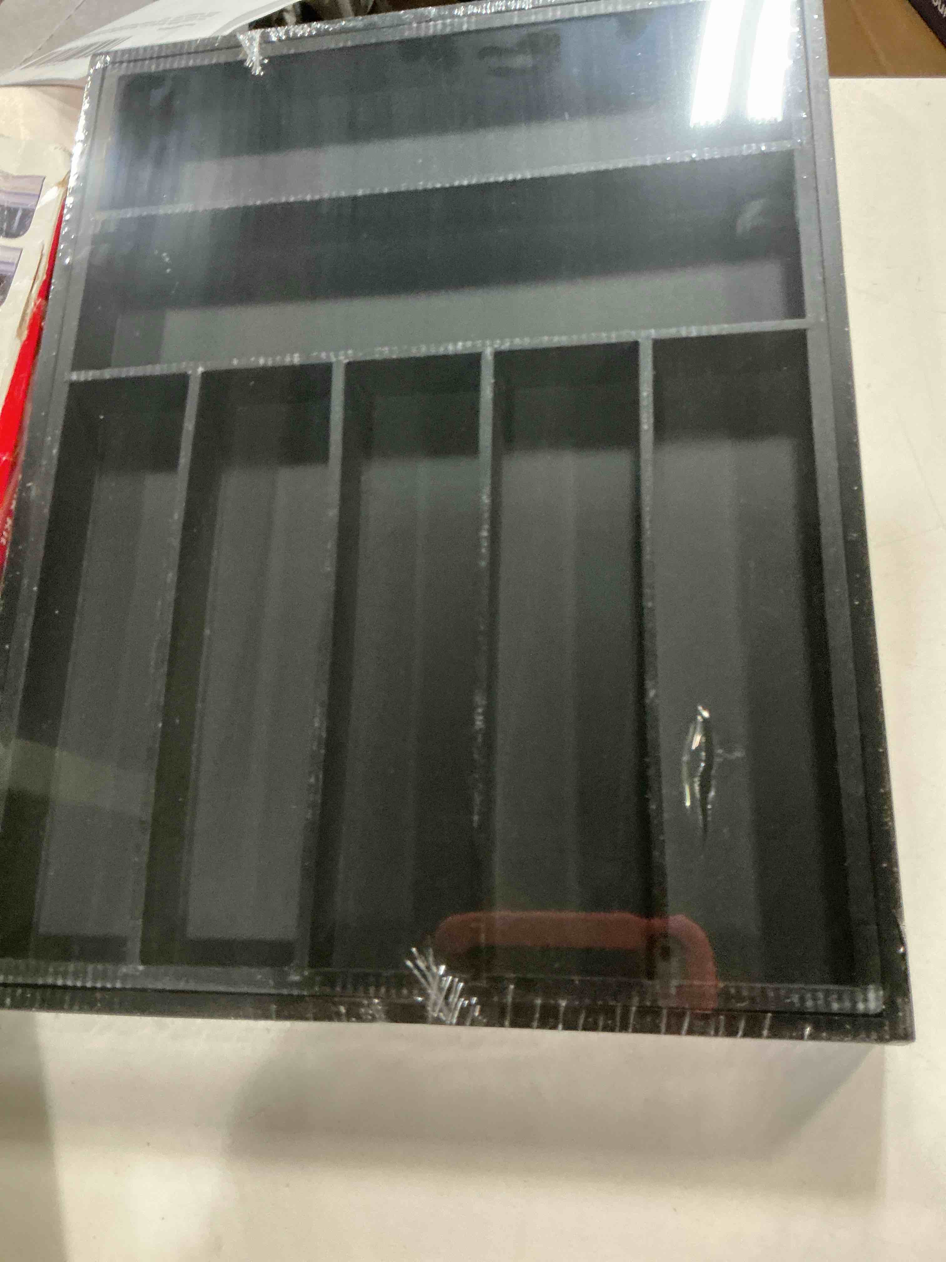 Condition photo showing New/Like New for Purawood Bamboo Drawer Organizer - Expandable Silverware Organizer & Utensil Organizer, Cutlery Tray with Dividers, 7-9 Slots - Premium Kitchen Drawer Organizer for Utensils & Flatware (Black)