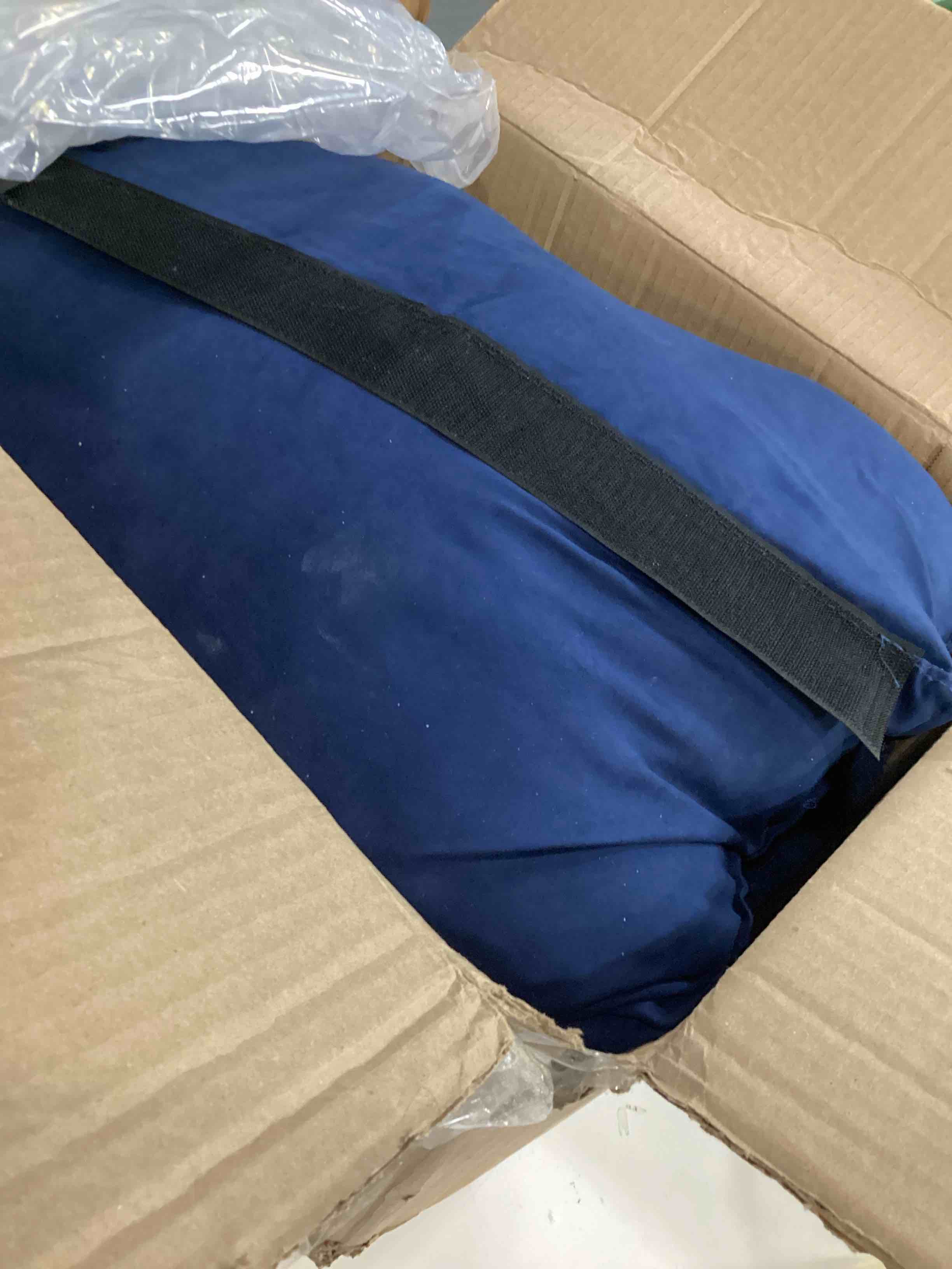 Condition photo showing As Is for wheelchair cushions, pressure pain relief accessories with armrest covers, supports coccyx & back, non-slip, fits wheelchair with 16'' length armrest (navy)