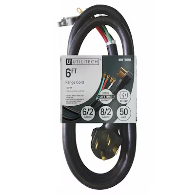 Utilitech 6-ft 50 -Amp 4 -Prong Black Range Appliance Power Cord