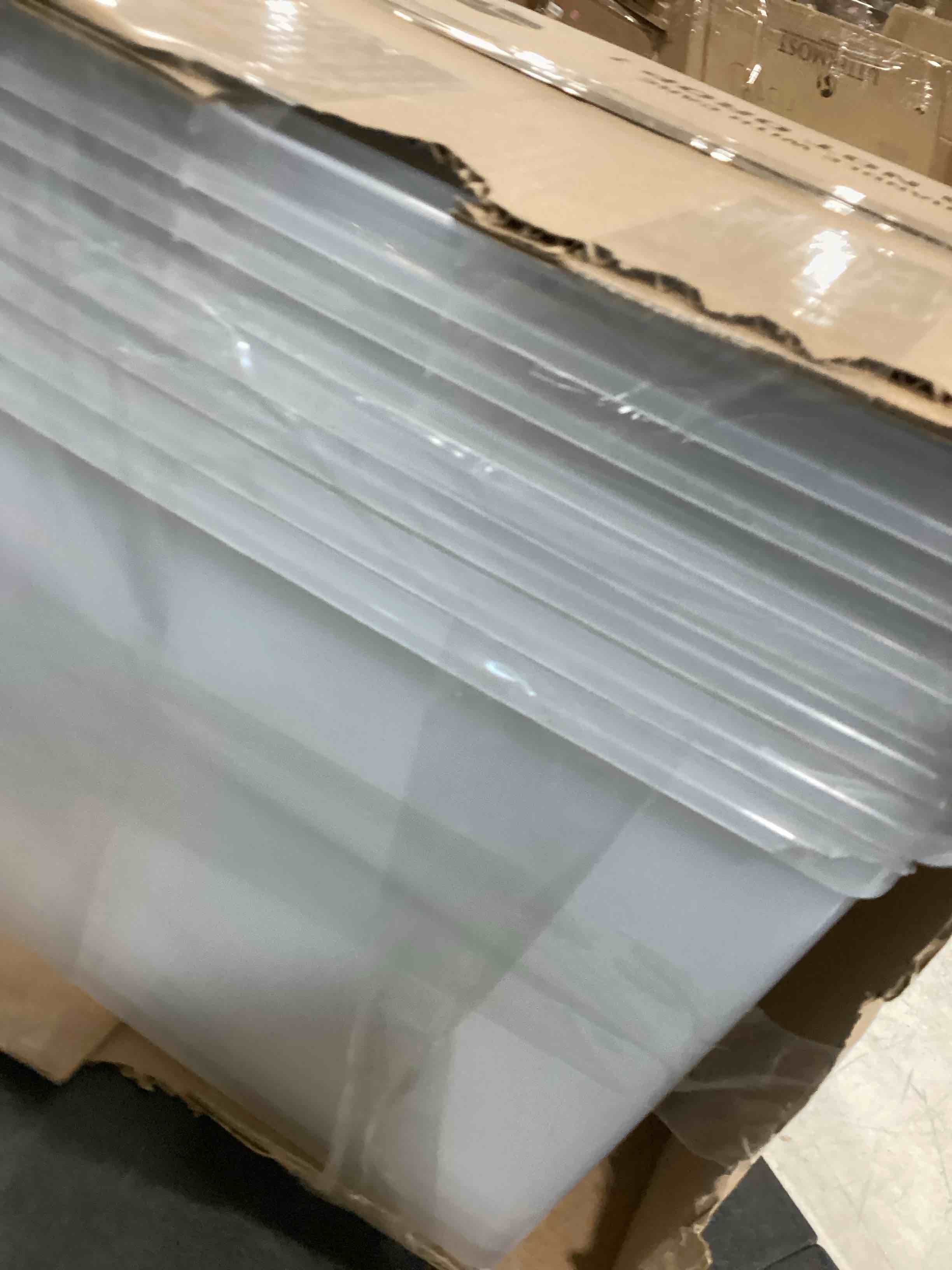 Rubbermaid Cleverstore Clear 95 qt, Pack of 4 Stackable Large Storage Bins with Durable Latching Clear Lids, Visible Storage, Great for Tools, Sports Equipment, and Large Items