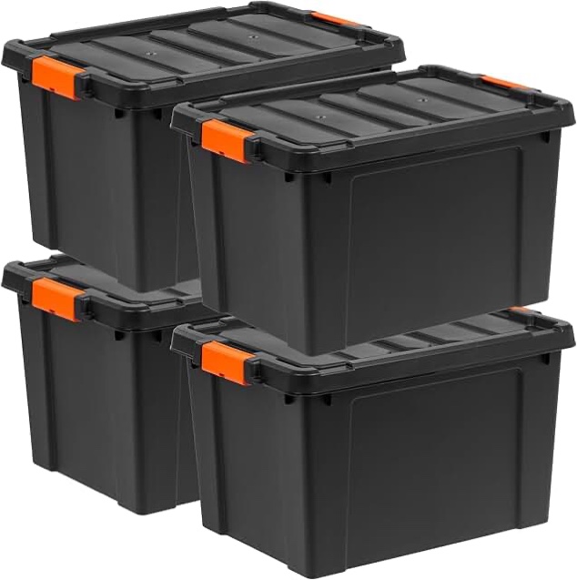 IRIS USA, 76 Quart Heavy Duty Plastic Storage Box, Black, Set of 4