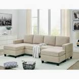 incomplete Ranjeeta 101" Wide Modular Sofa & Chaise with Ottoman Body Fabric: Beige Polyester Blend