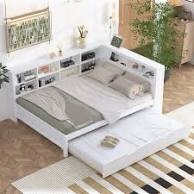 incomplete Emareon Wooden Space Saver Daybed with Trundle, USB Charger and 2 Storage Shelf