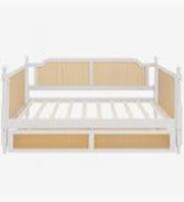 Traditional Style Rattan Full Size Daybed with 2 Drawers for Limited Space, Guest Room, No Box Spring Needed,Antique White