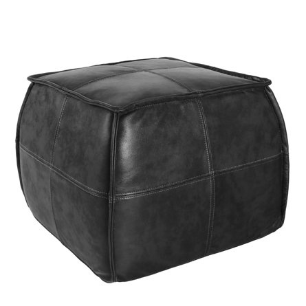 Full - Grain Genuine Leather Square Pouf With Patchwork Design