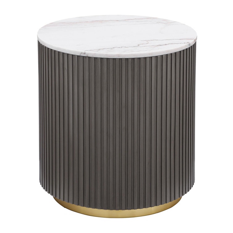 Yamiko Round Marble Top Side End Table White And Charcoal