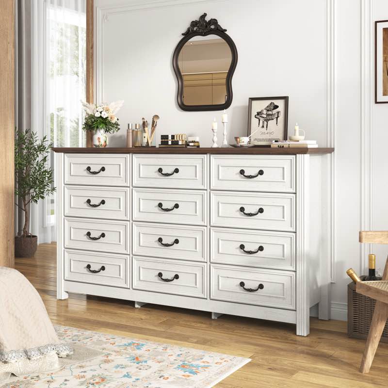 12-Drawer Dresser With Rustic Design