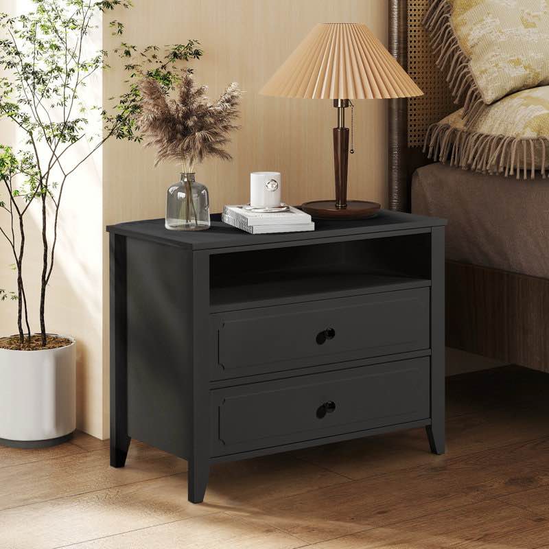 29.9" W Wood Nightstand With Two Drawers