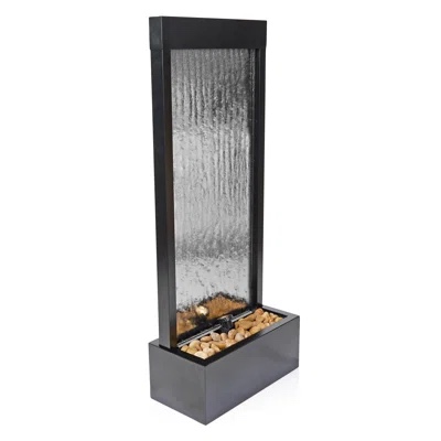48" Tall Indoor/Outdoor Mirror Zen Waterfall Fountain with Stones and Lights