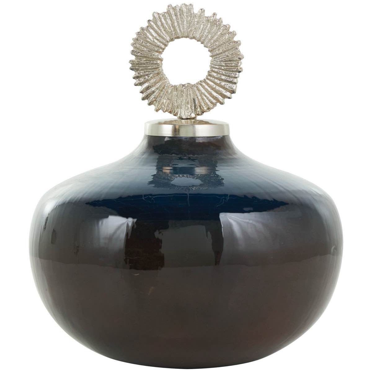 Malijah Metal Ombre Blue Decorative Jars with Brown Accents and Silver Ring Handles