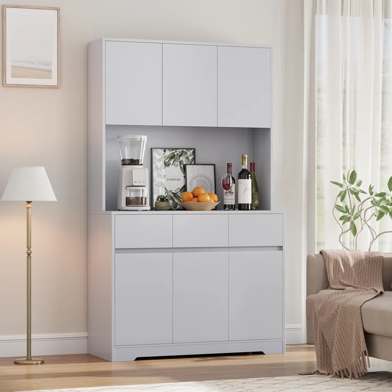 Aybike 71" Kitchen Food Pantry with Charge Station, LED Light, Adjustable Shelves, Storage Cabinet