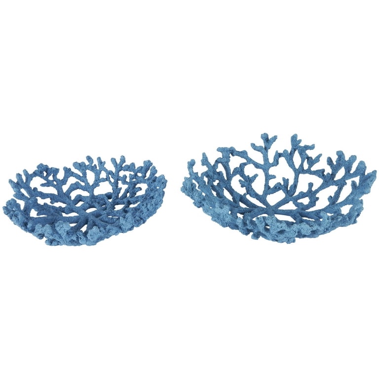 Asymmetrical Textured Coral Blue Resin Decorative Bowl, Set of 2
