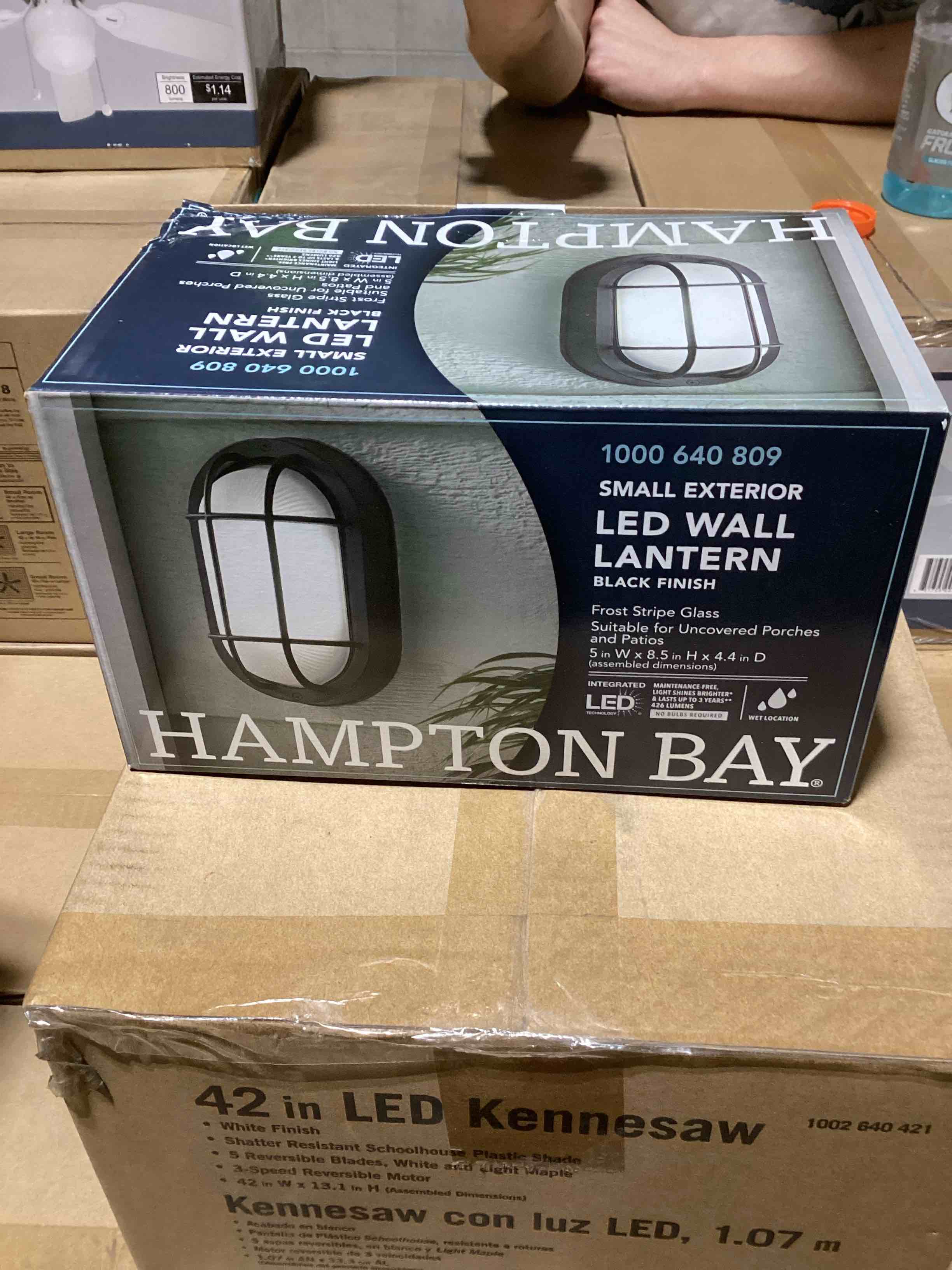 Hampton Bay Outdoor LED Wall Lantern Frosted Stripe Glass Black Finish
