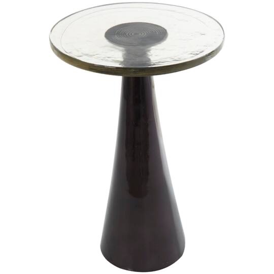 Black Aluminum Geometric Cone Accent Table with Textured Glass Tabletop