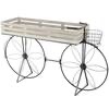 Cream Wood and Metal Floral Rectangle Plantstand with Flower Inspired Wheels