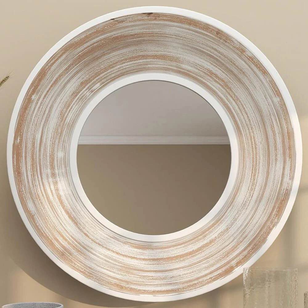 Maple and Jade Modern Wall Mirror in Cream and White