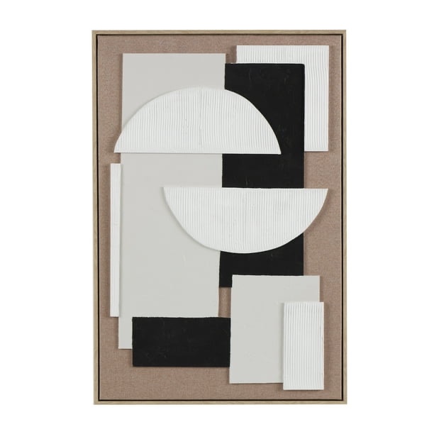 Textured Geometric Framed Wall Art with Abstract Black and White Shapes and Fabric Backing, by DecMode