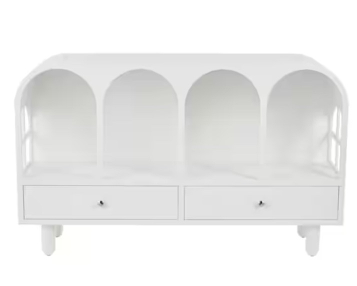 55” White Extra Large Retangle Wooden Handmade 2 Drawer Console Table With Silver Knobs