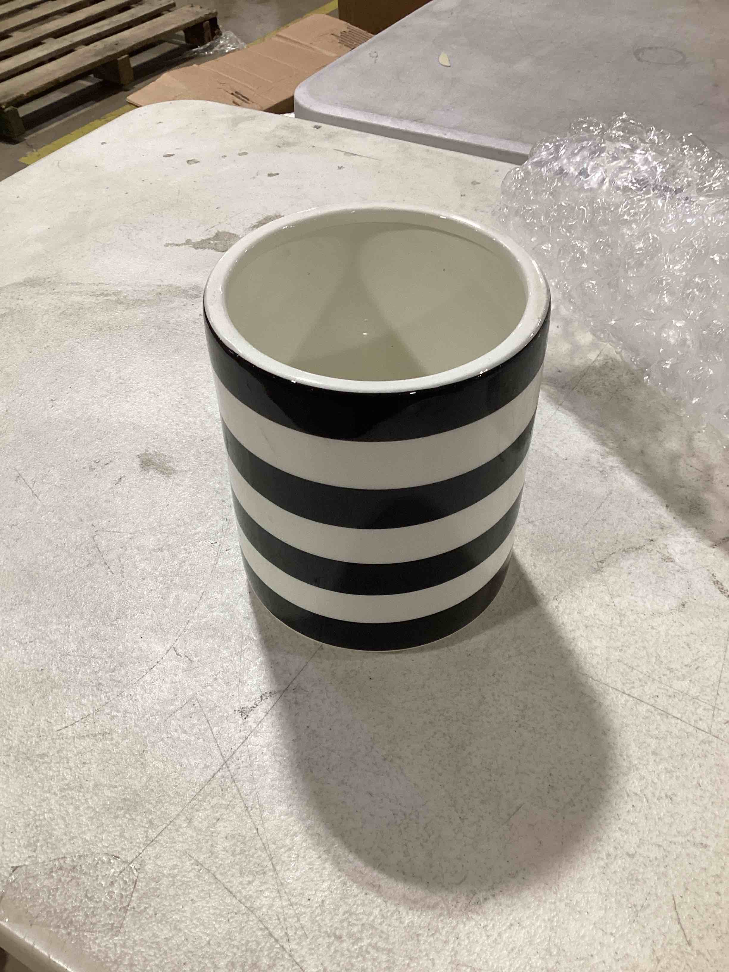 Black and white striped vase