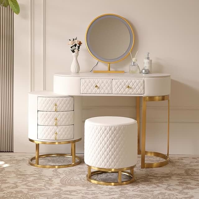 (incomplete) Faux Leather Makeup Vanity Desk Set with LED Lighted Mirror 