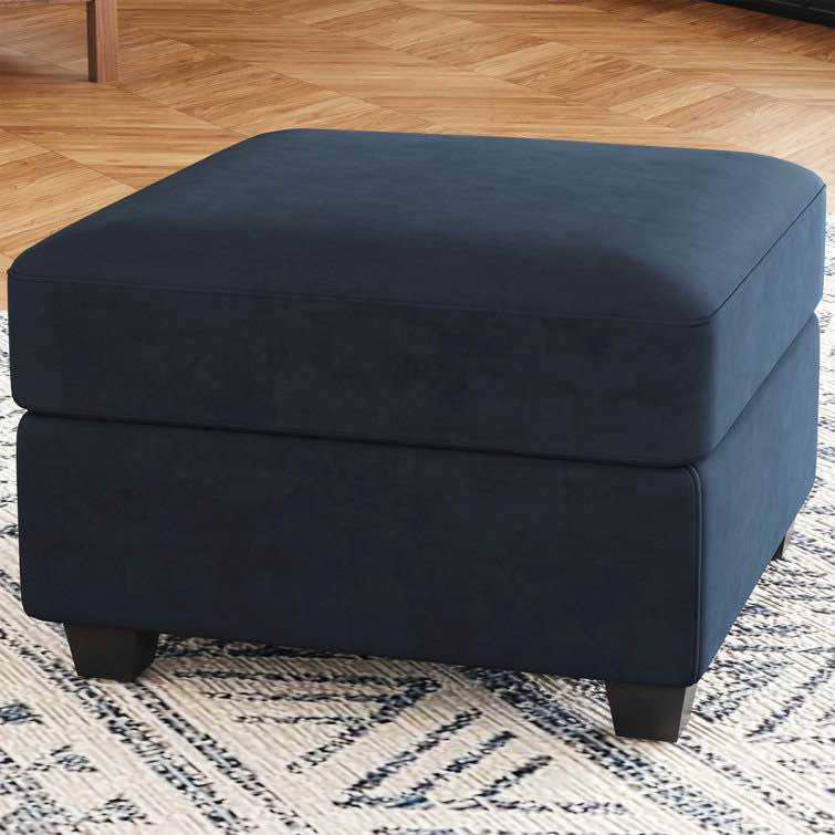 Velvet Storage Ottoman, Single Seat Footstool Module For Sectional Modular Sofa Upholstery Color: Black