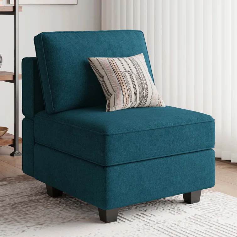 Nairoby 26.4'' Wide Upholstered Armless Chair with Pillow Back, Storage Single Chair Module Part For Sectional Sofa Fabric: Green Velvet