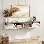Gracie Oaks Floating Tv Stand For Tvs Up To 80 Inch, Wood Floating Entertainment Center With Sliding Barn Door, Floating Tv Shelf For Living Room, Bedroom