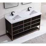 72" Double Vanity With Golden Brush Stainless Steel Frame And Tricorn Black Finish With 2' Thick Natual Stone Top Top Finish: White