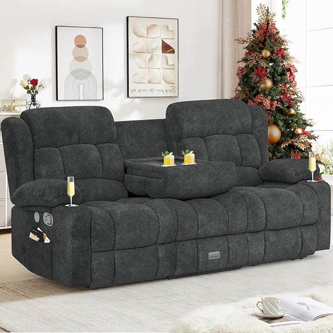 (incomplete)Loveseat Recliner Sofa, Flip Middle Backrest Design 3 Seat Reclining Sofa with Storage Drawer, USB Ports & Cup Holders, Manual Couch for Living Room/RV