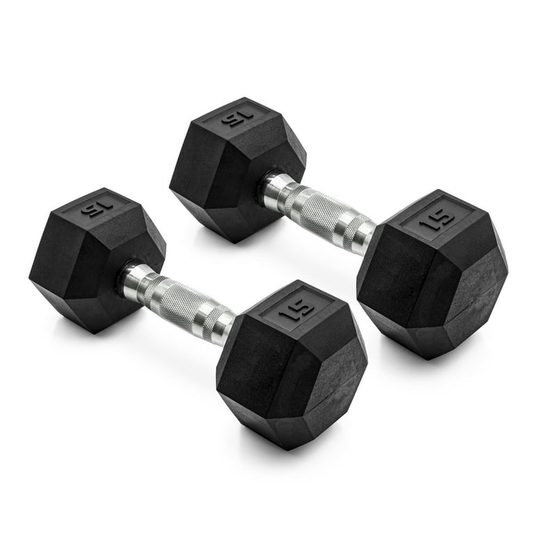 cap barbell, 15lb coated rubber hex dumbbell, pair