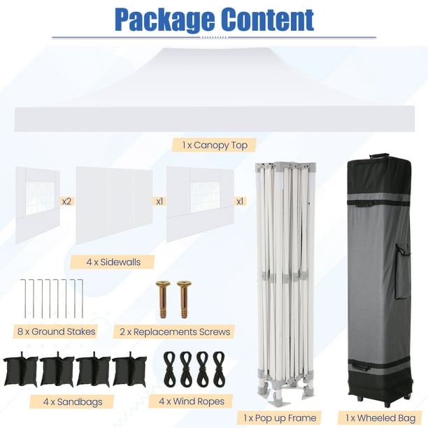 SANOPY 10' x 15' Heavy Duty Pop up Canopy with 4 Removable Sidewalls, Instant Commercial Tent for Party, Portable Gazebo with Sangbags, Roller Bag, White