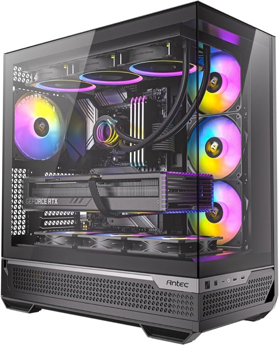 C7 ARGB Seamless Tempered Glass Front & Side Panel Mid-Tower E-ATX PC Case, Black