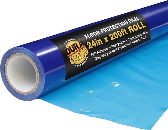 Dura-Gold Floor Protection Film, 24-inch x 200' Roll - Blue Self Adhesive Temporary Floor Covering, Protect Flooring from Foot Traffic, Paint Spills, Dust, Construction Debris, Moving - Hardwood, Tile
