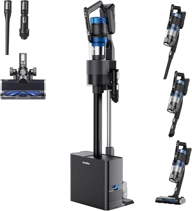 Eureka Cordless Vacuum Cleaner, Vacuum Cleaner for Home Rechargeable, Lightweight Stick Vacuum for Hardwood and Pet Hair, Blue w/Clean Station, NEC490BL