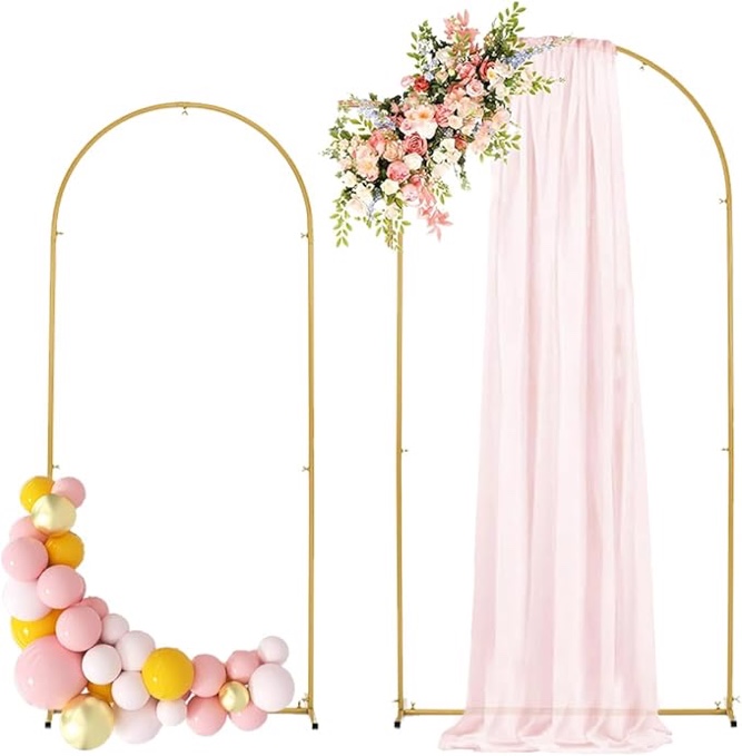 Fullvaseer Metal Arch Backdrop Stand Set of 2 Gold Wedding Balloon Arched Backdrop Stand Square Arch Frame for Birthday Party Bridal Baby Shower Ceremony Decoration 6.6FT & 6FT