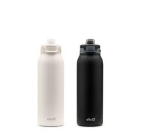  Ello 464-3202-202 Pop & Fill 32Oz. 2 Pk Stainless Steel Water Bottle W/QuickFill Technology, Dunes/Charcoal