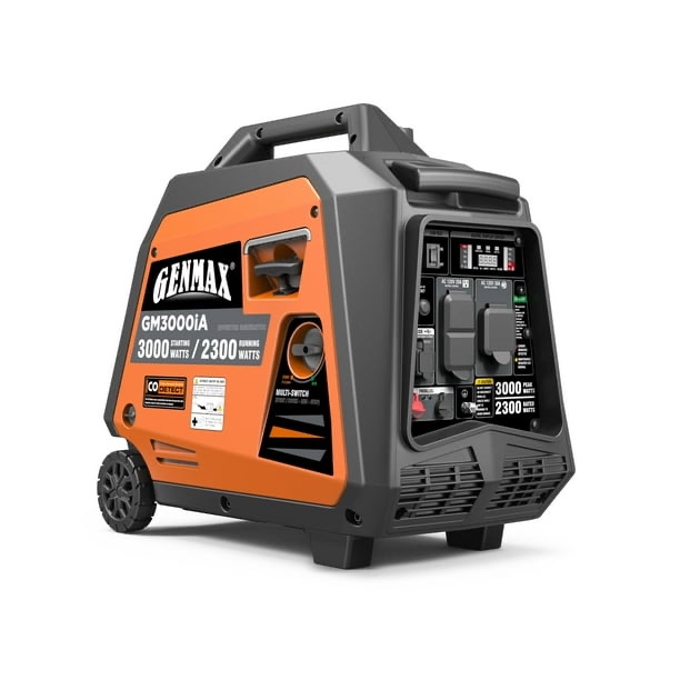Genmax Portable Inverter Generator, 3000-Watt CO Sensor, Light-Weight With Telescopic Handle And Wheels