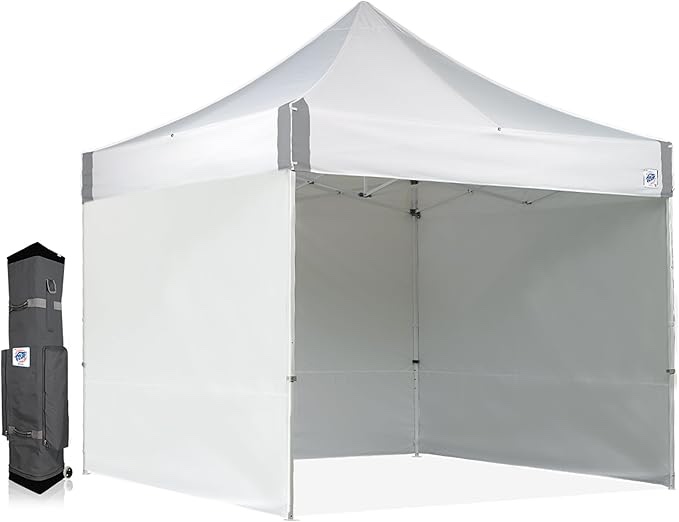 ES100S ES100S910WHRCVP Commercial, 10' x 10' with 3, 1 Mid-Zip Sidewall and Wide-Trax Roller Bag, White E-Z Instant Shelter Canopy, 10 by 10'